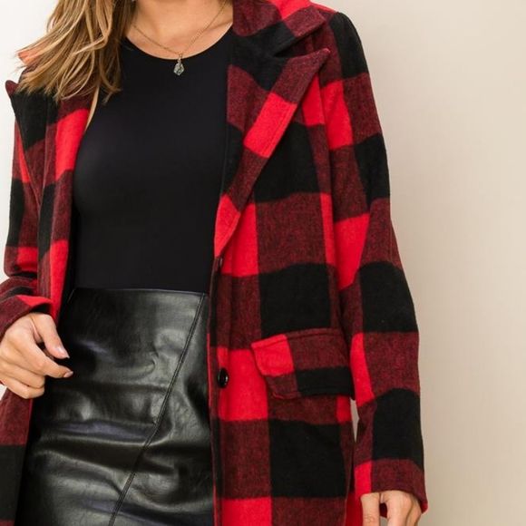 New! Fall2023 Buffalo Plaid Midi lightweight jacket Pea Coat sz Small - Picture 7 of 7